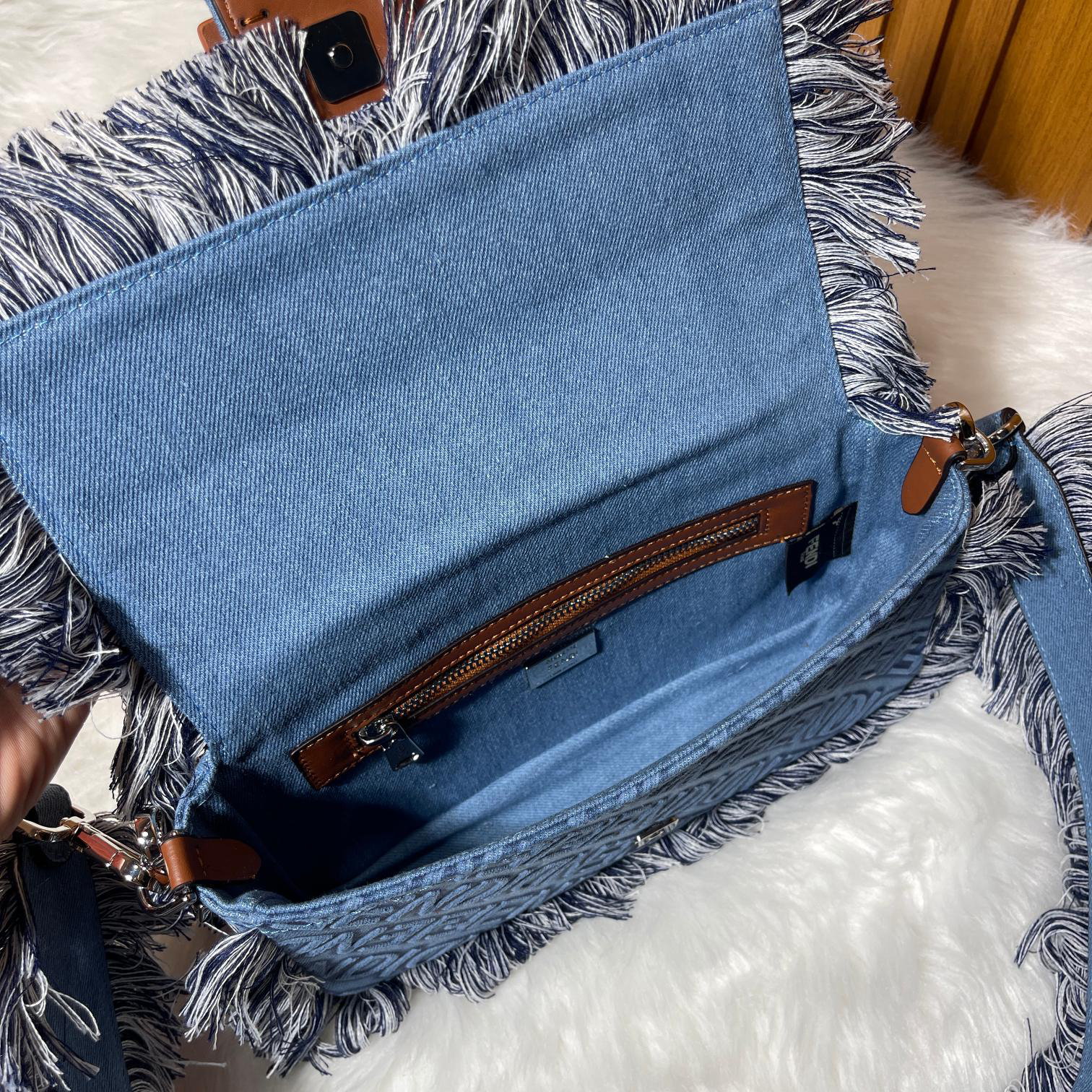 Fendi Baguette Embossed Denim Tassel Bag Size: 26 15cm, Model 0199