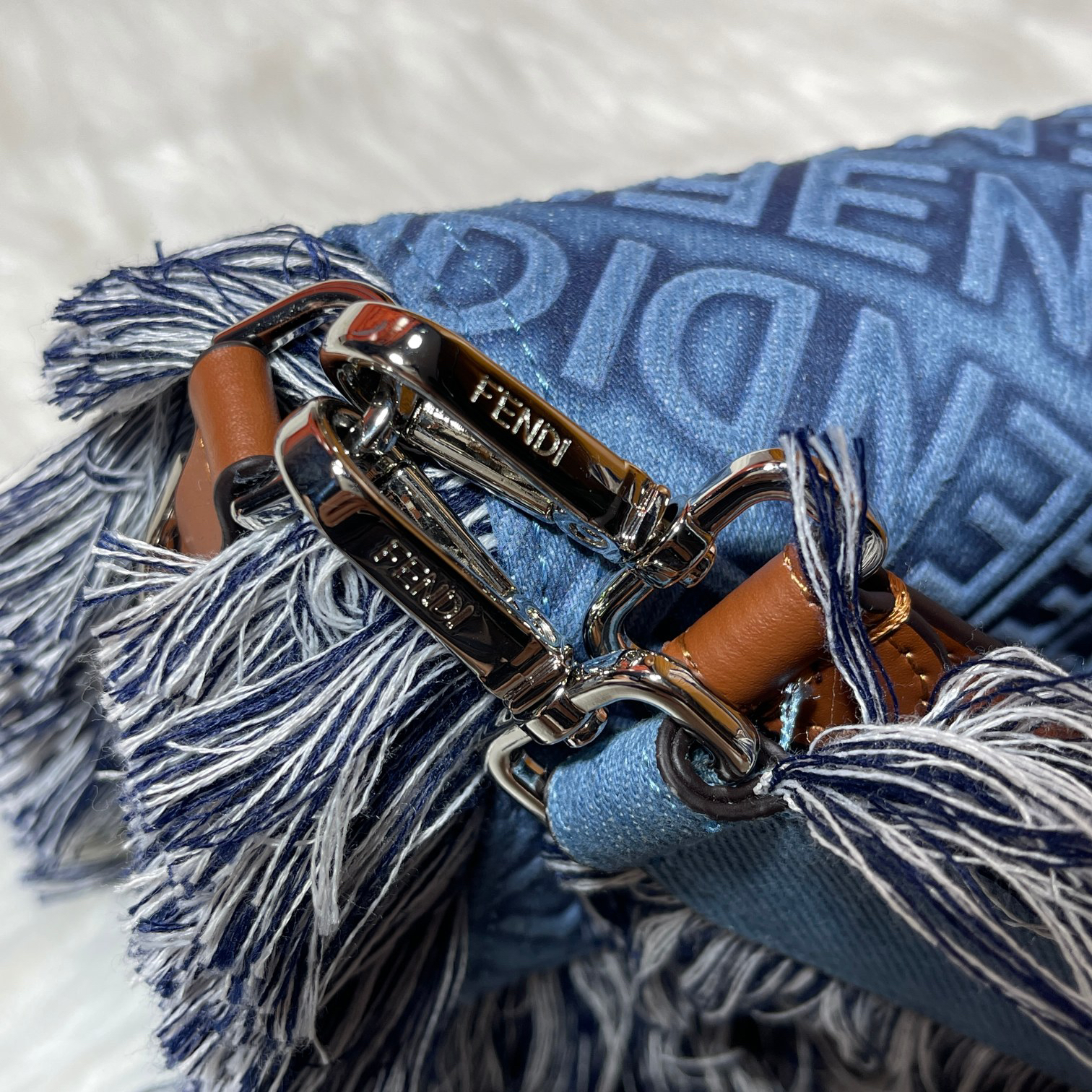 Fendi Baguette Embossed Denim Tassel Bag Size: 26 15cm, Model 0199