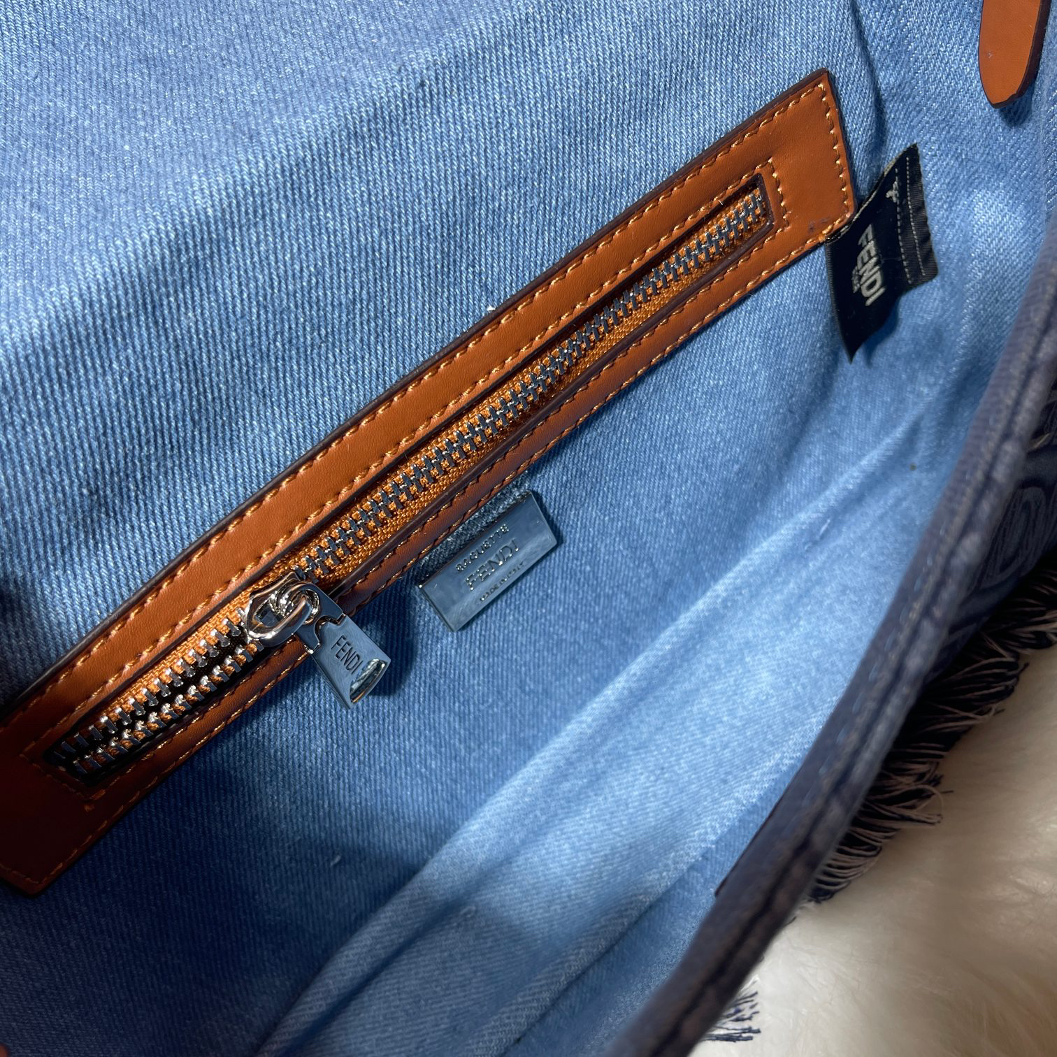 Fendi Baguette Embossed Denim Tassel Bag Size: 26 15cm, Model 0199