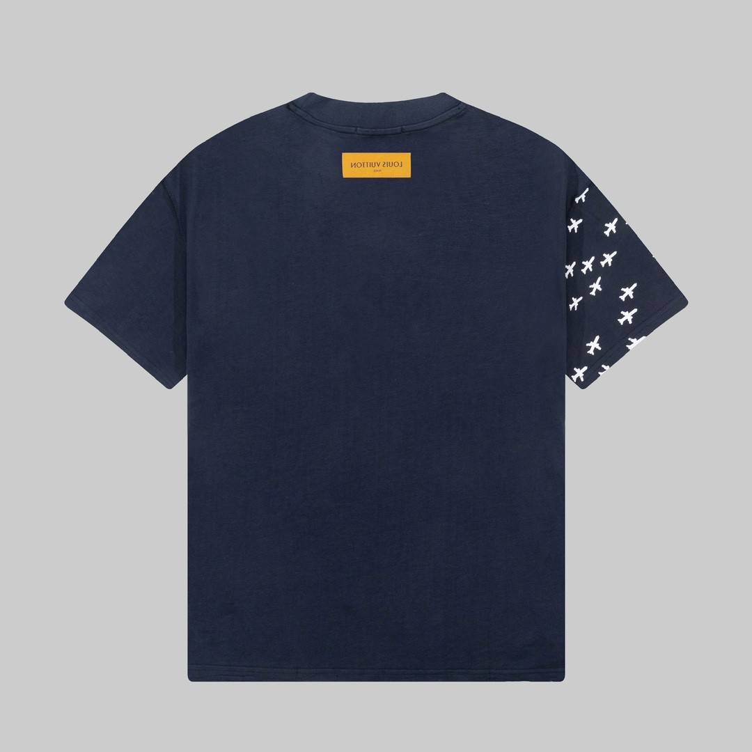 Louis Vuitton 23ss small plane full print pattern gold classic T-shirt