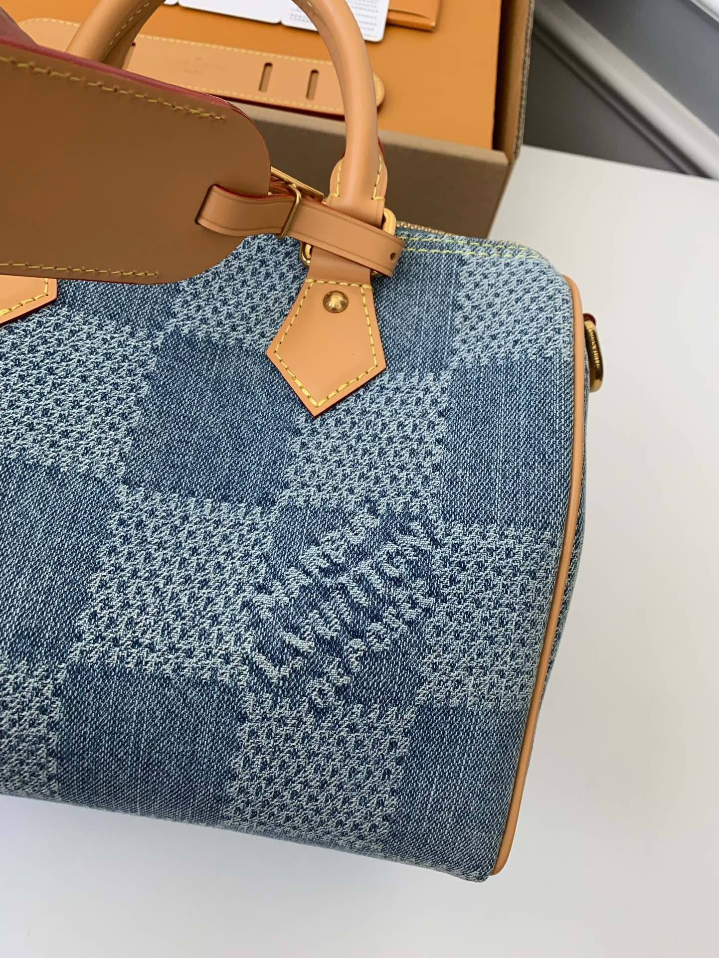 L*V The new SPEEDY 25bandouli ère tannin denim handbag  N40700  Size：25*15*15cm