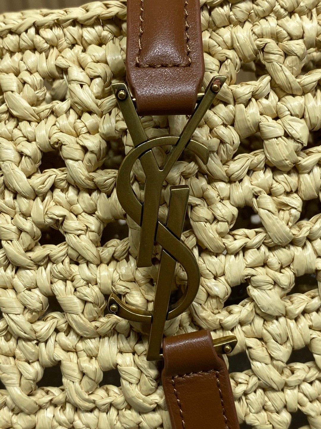 YSL Apricot Braid/Gold Handmade Braided Bag Raffia Braided Style No.: 690941 Size: 30×37×14cm