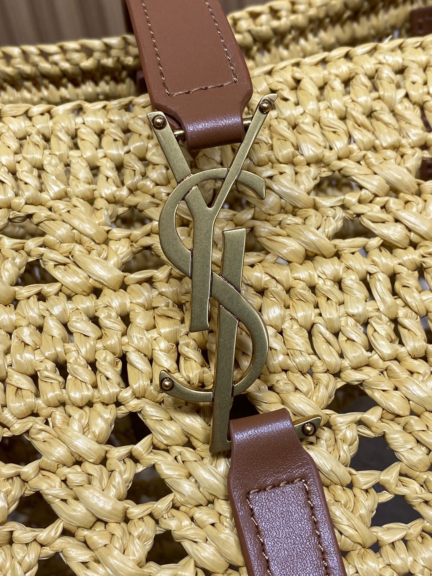 YSL straw tote basket, pure handmade. 685618 Size: 55*31*28cm