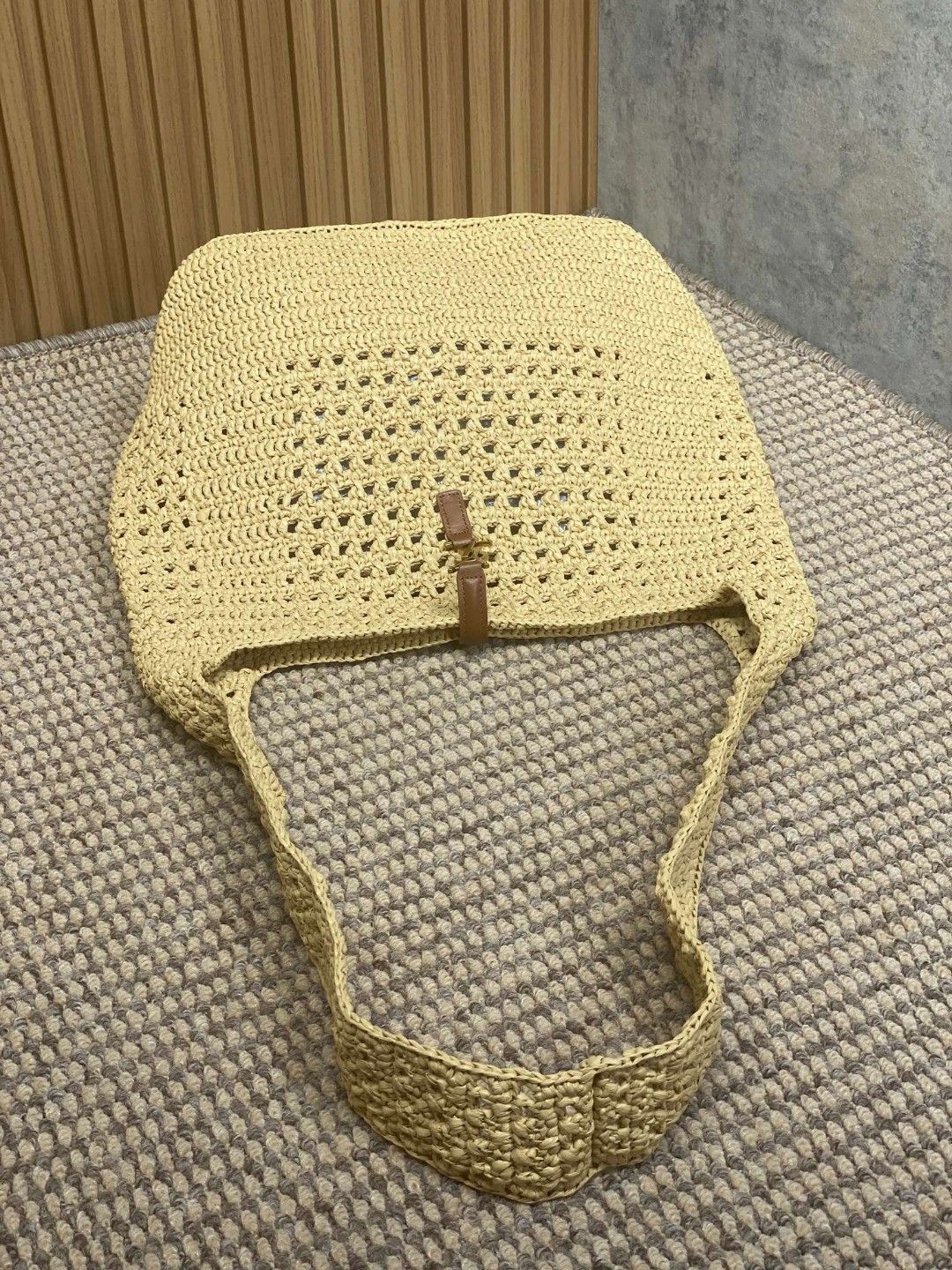 YSL Apricot Braid/Gold Handmade Braided Bag Raffia Braided Style No.: 690941 Size: 30×37×14cm