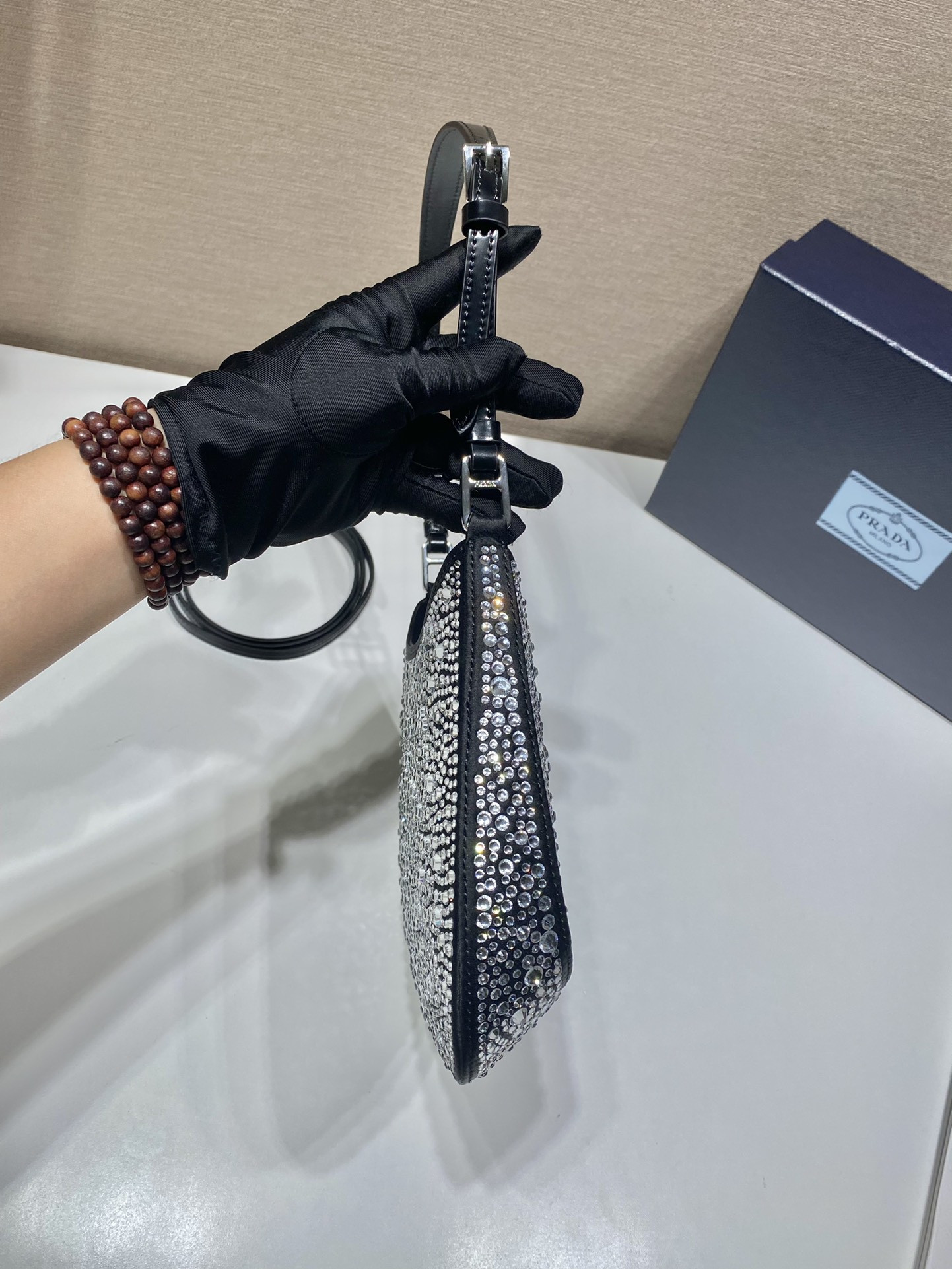 Prada Cleo Satin Bag With Crystals