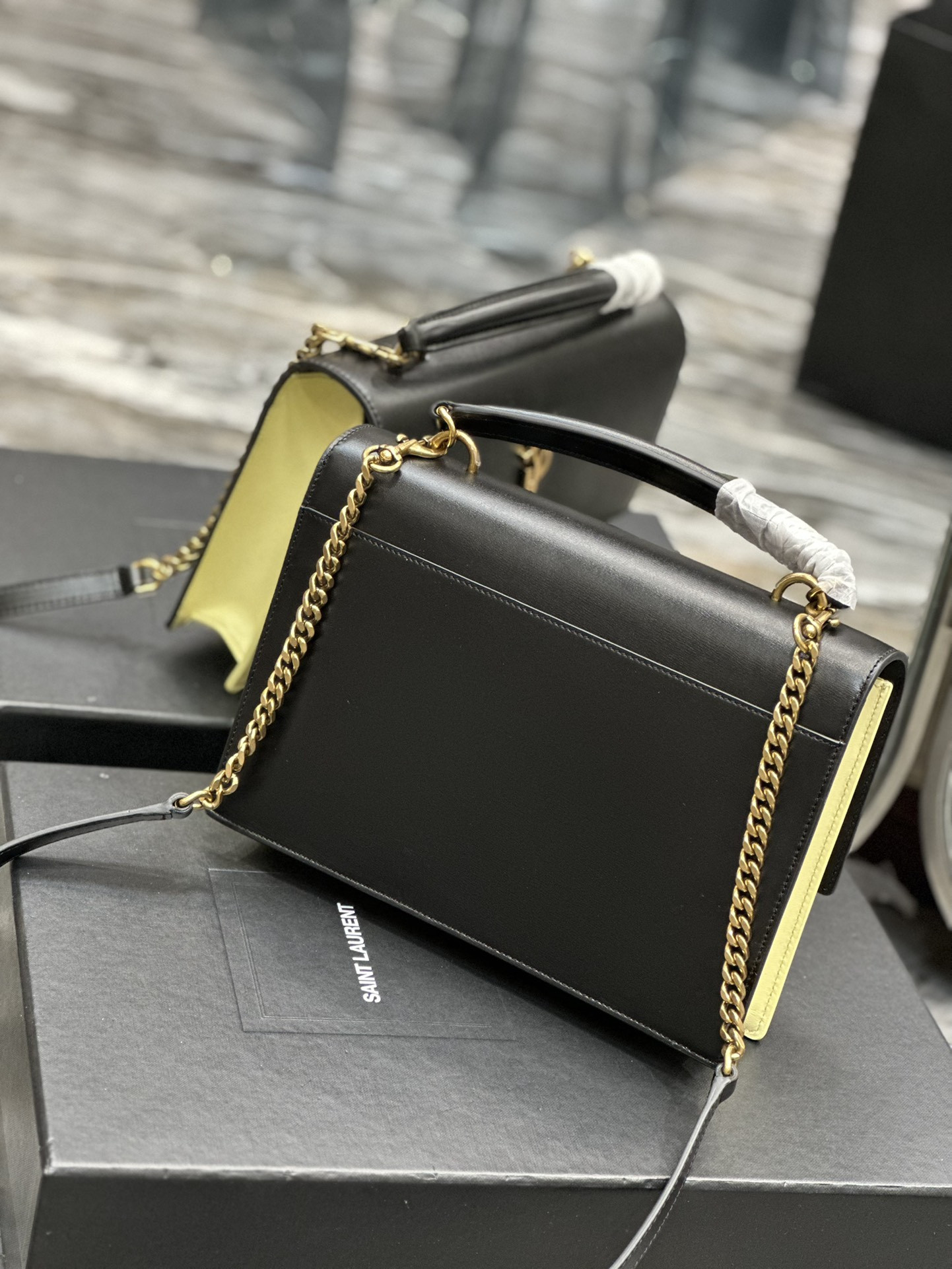 Ysl Sunset Medium Top Handle In Smooth Leather