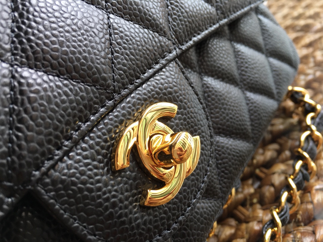 Chanle Classic Double Flap Caviar Leather With Gold Hardware